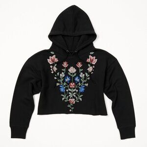 Cotton On Black Cropped Embroidered Hoodie | Size M